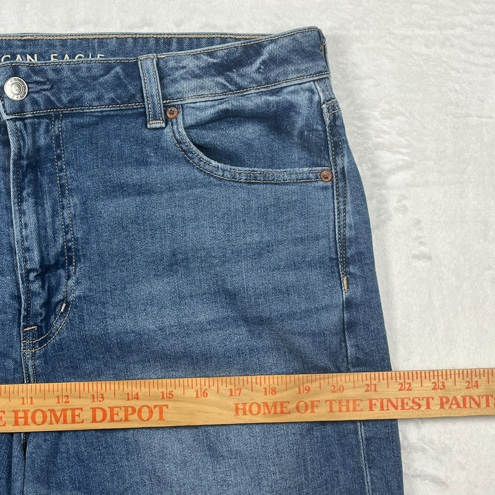 American Eagle Super High Rise Baggy Wide Leg Jeans Womens 14 Light Wash Stretch - Picture 12 of 16